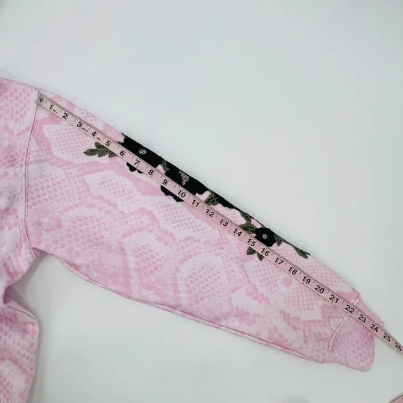 Civilregime Snakeskin Print Embroidered Floral Hoodie L Pink Black Cotton Blend - Picture 9 of 11
